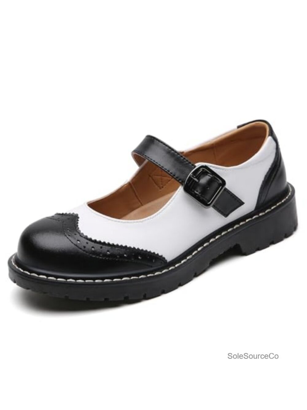 Women's Mary Jane Flats Leather Round Toe Non-Slip Memory Foam Comfort Oxford